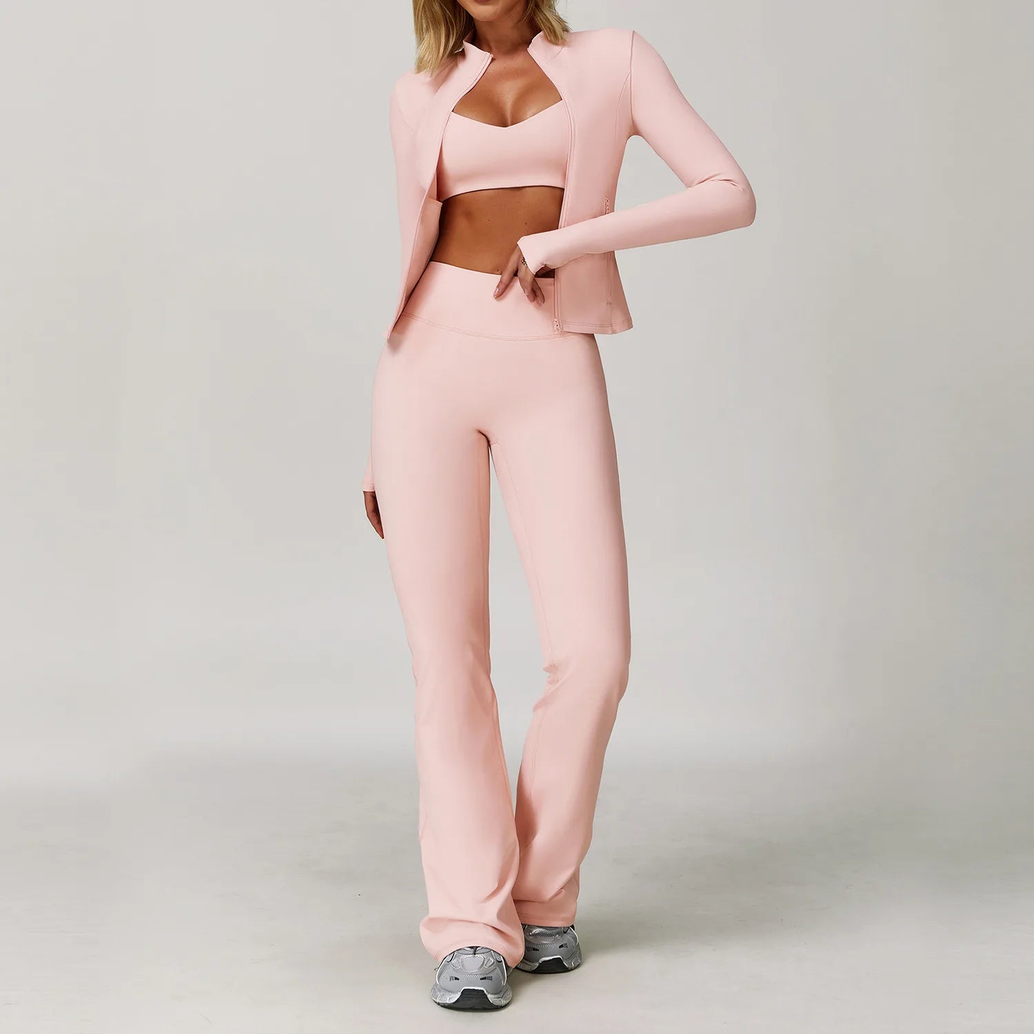 Women's 2 or 3 Piece Yoga Set — Bra, Leggings & Long Sleeve Crop Top