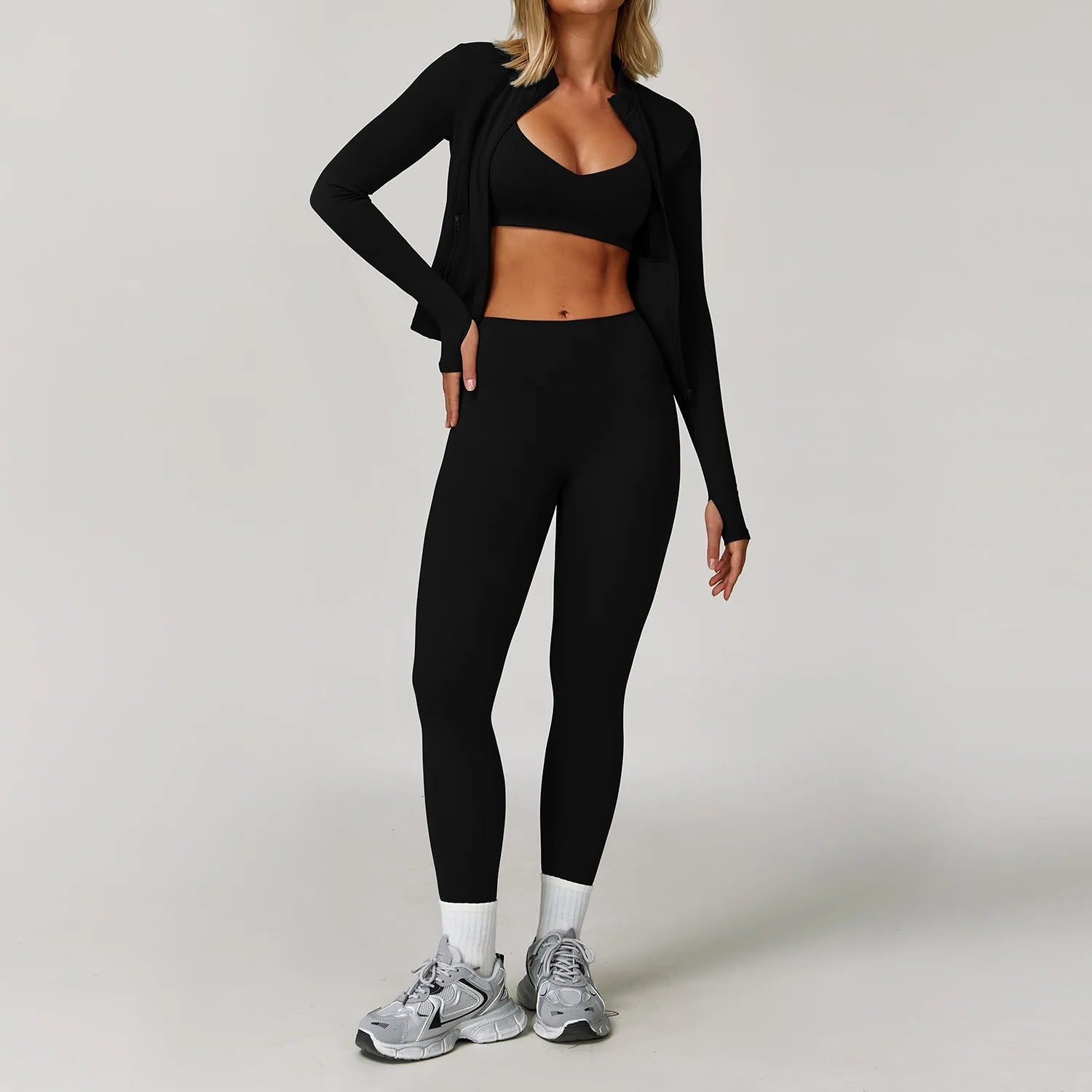 Women's 2 or 3 Piece Yoga Set — Bra, Leggings & Long Sleeve Crop Top