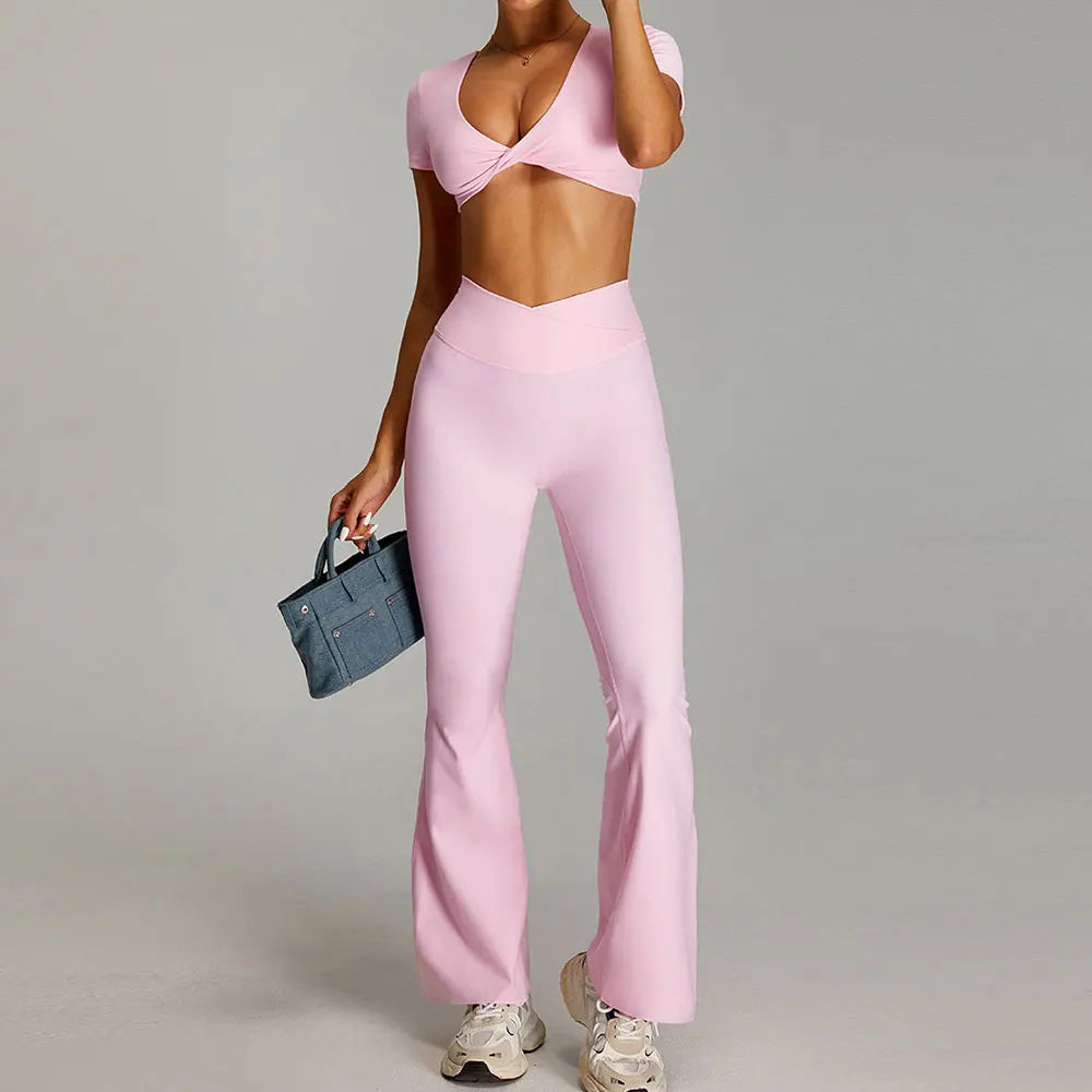 2-Piece Short Sleeve Yoga Set – Quick-Dry Top & Leggings
