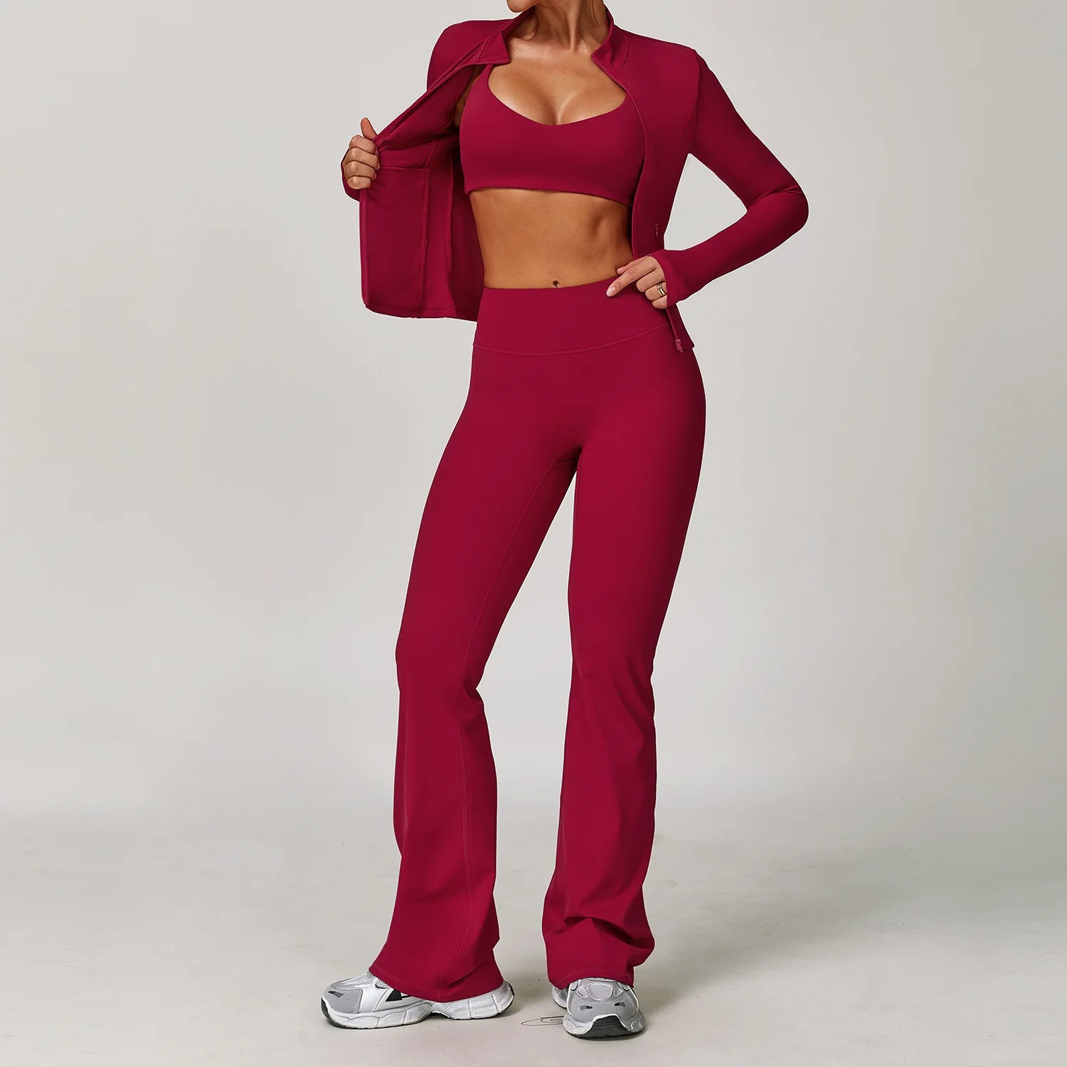 Women's 2 or 3 Piece Yoga Set — Bra, Leggings & Long Sleeve Crop Top