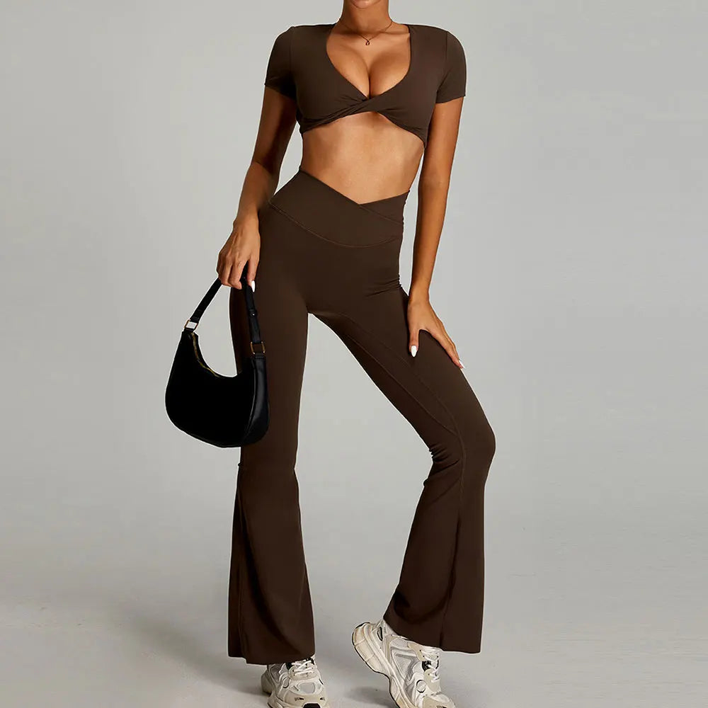 2-Piece Short Sleeve Yoga Set – Quick-Dry Top & Leggings