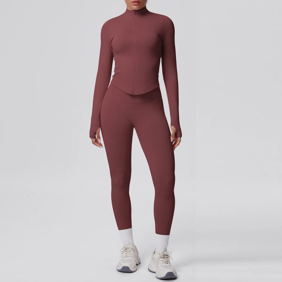 Women's 2-Piece Yoga Set — Long-Sleeve Zip-Up Jacket & High-Waisted Leggings