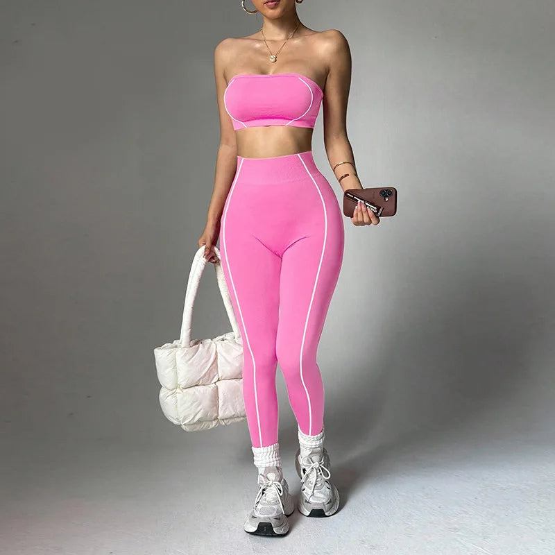 2-Piece Yoga Set – Color Block Corset Top & Shaping Leggings