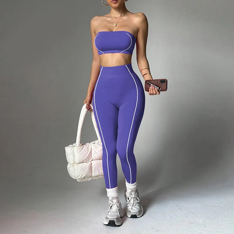 2-Piece Yoga Set – Color Block Corset Top & Shaping Leggings