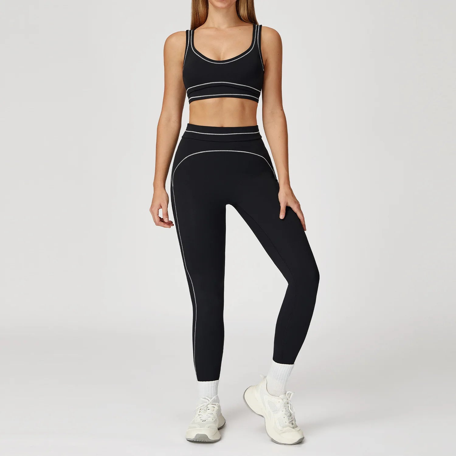 Women's 2-Piece Yoga Set — Bicolor High-Waisted Leggings & Crop Top Bra