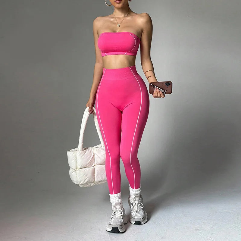 2-Piece Yoga Set – Color Block Corset Top & Shaping Leggings